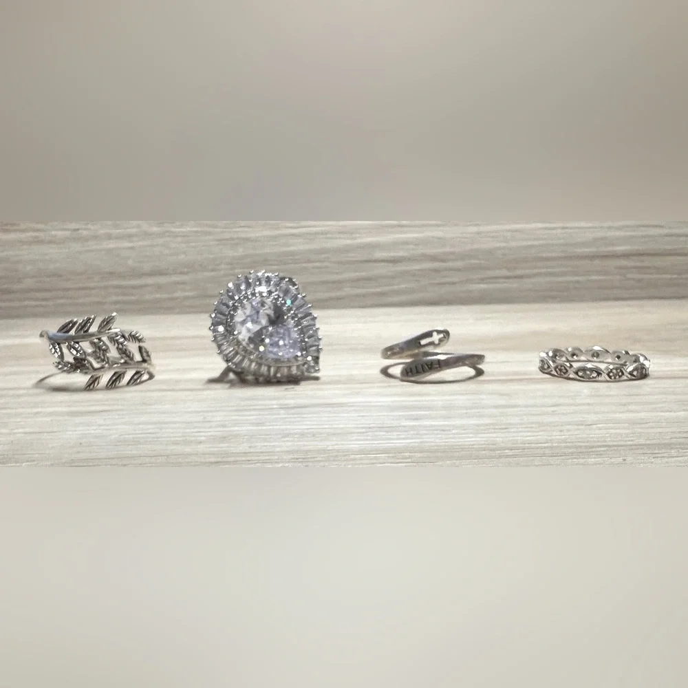 Lot of 4 Assorted Vintage Silver Rings, Assorted Sizes, 3 Marked 925
